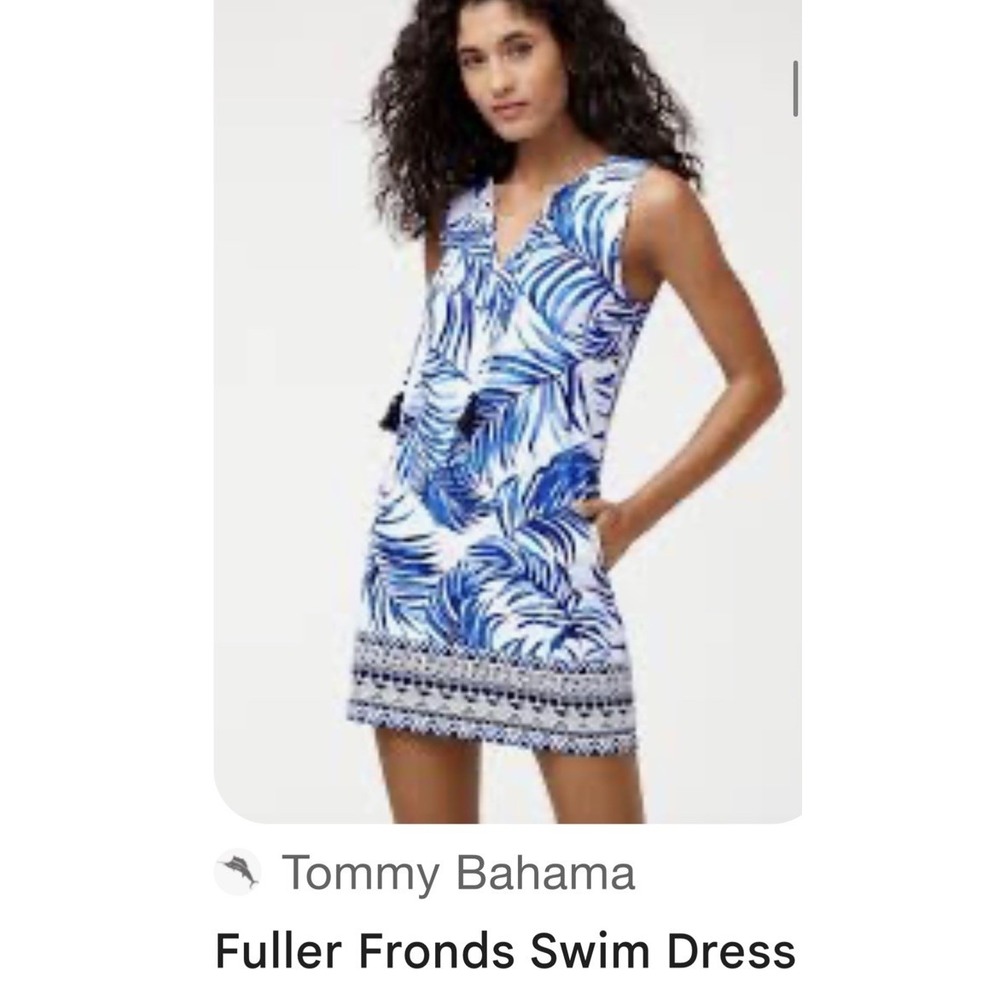 Tommy Bahama Fuller Front Blue White dress SMALL $125 retail EUC Swim